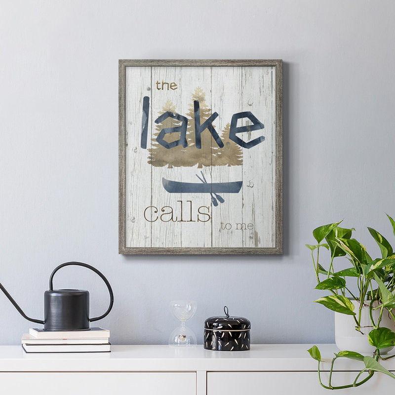 «Lake Calls Me», toile encadrée de qualité supérieure - prête à être accrochée, Argent patiné, H 20 po x l 16 po