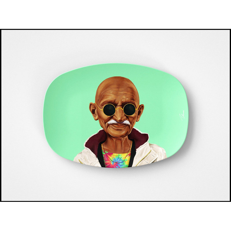 Plateau de service Mahatma Gandhi de 10 po x 14 po, lavable au micro-ondes et au lave-vaisselle, fabriqué aux États-Unis, durable et recyclable