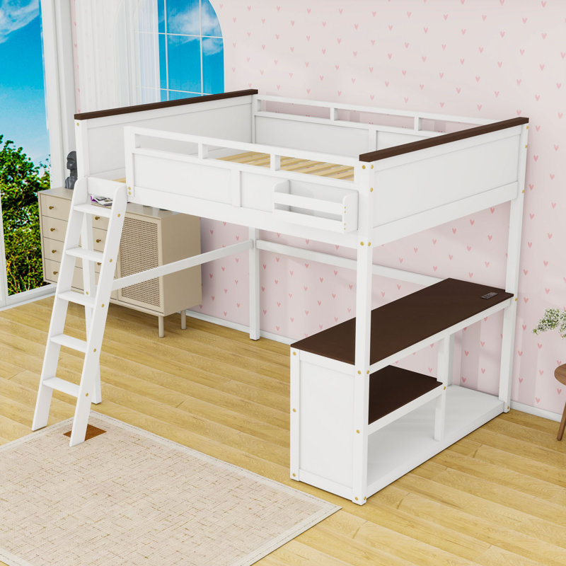 Queen Loft Bed With Desk, Shelf And USB
