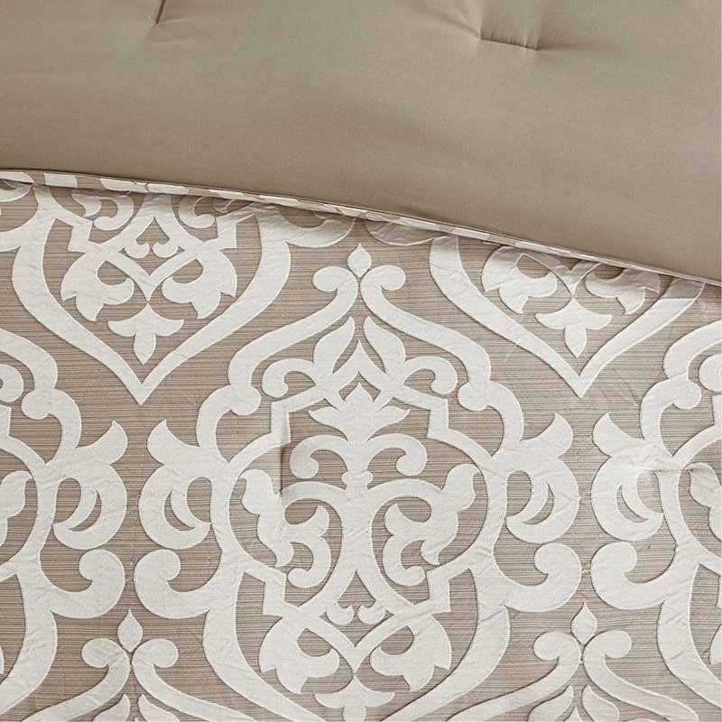 Ensemble d'édredon 8 pièces jacquard, Édredon très grand et 7 pièces supplémentaires, Brun clair / ivoire
