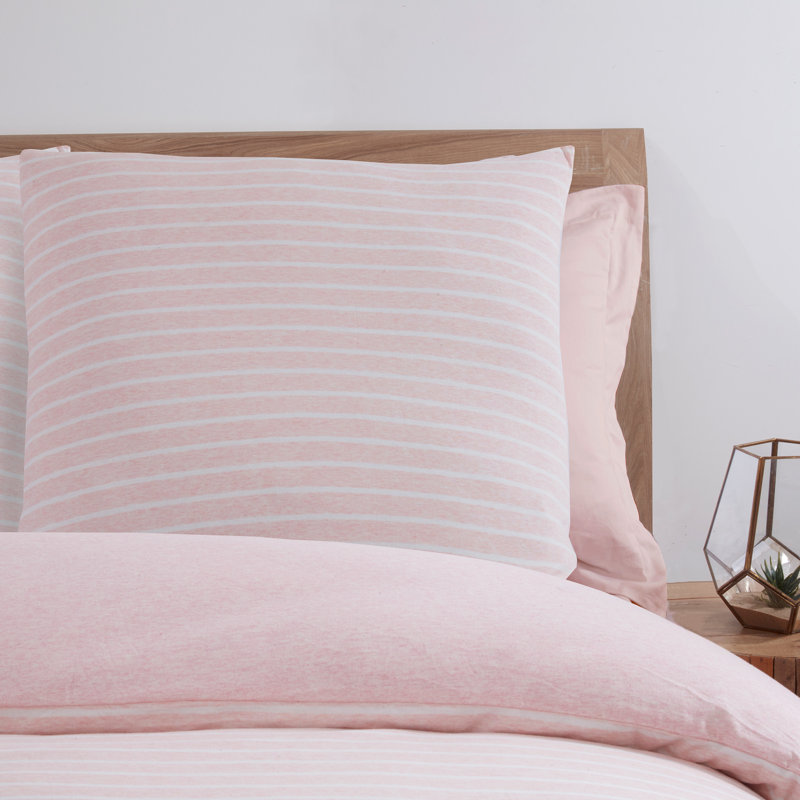 Atvars Striped Duvet Cover Set with Pillowcases, Single - 1 Pillowcase (80 x 80 cm), Pink/White