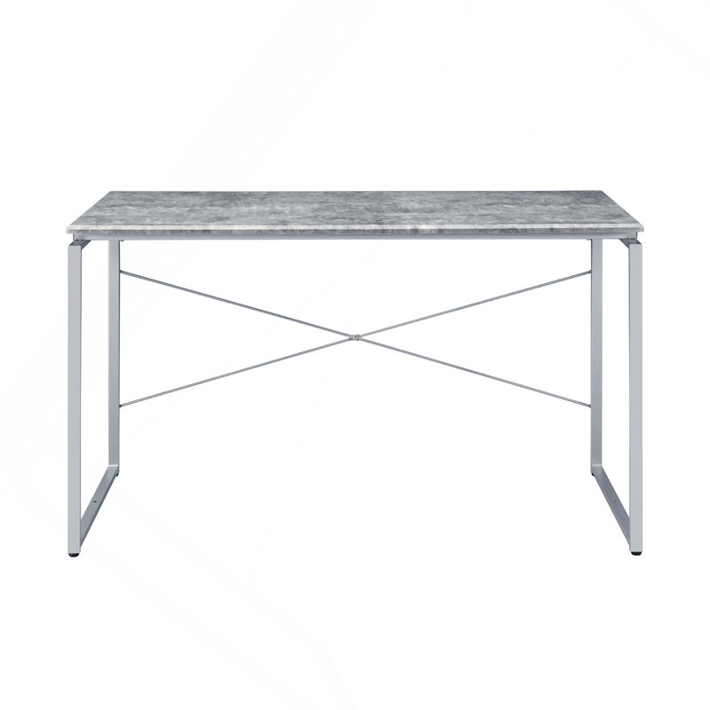 Faux Concrete Top Rectangular Writing Desk, Silver