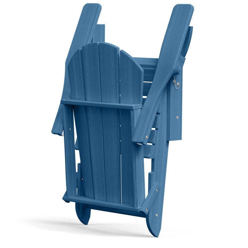 Besteiro Adirondack HDPE Foldable Chair Wood Texture  With Cup Holder, Navy Blue