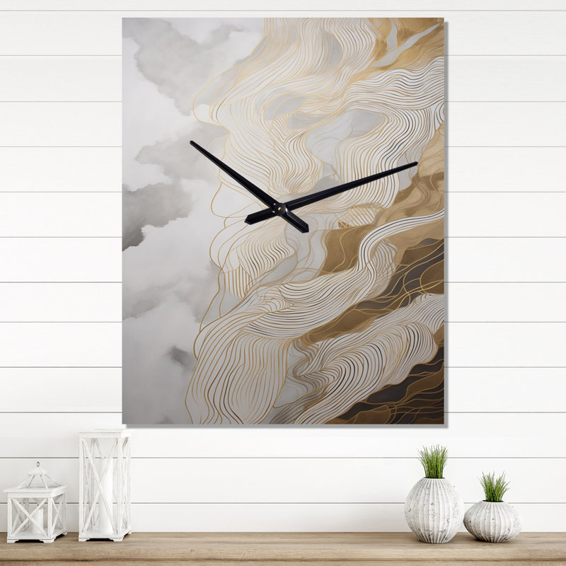 Horloge murale dorée et grise III - Minimalisme, H 28 po x l 12 po x P 1 po