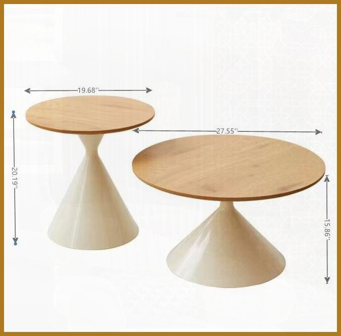 Ensemble de tables basses 2 pièces avec plateau en bois aggloméré blanc Base en acier, peu encombrante Facile à assembler