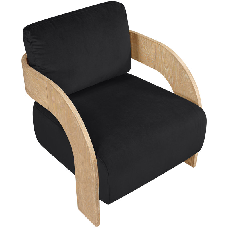 Fauteuil d'appoint Cedra, Velours noir, Naturel