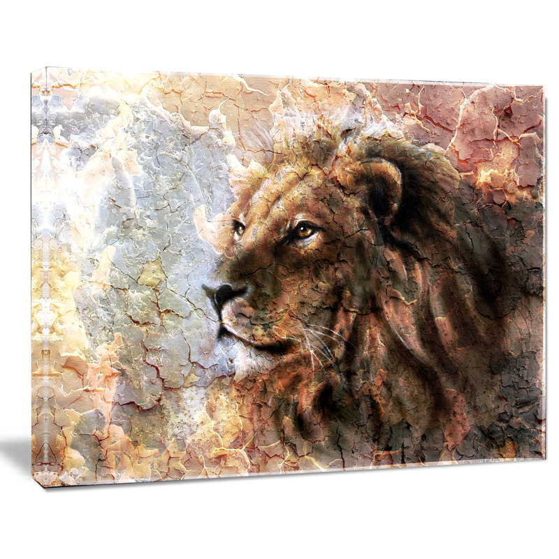 Animal, lion paisible sur toile - Lion paisible, H 30 po x l 40 po x 1,5 po, Toile tendue