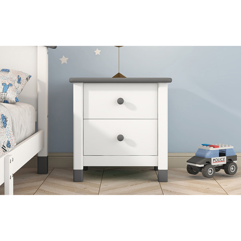 Table de bout en bois pour enfants avec rangement, Gris / Blanc