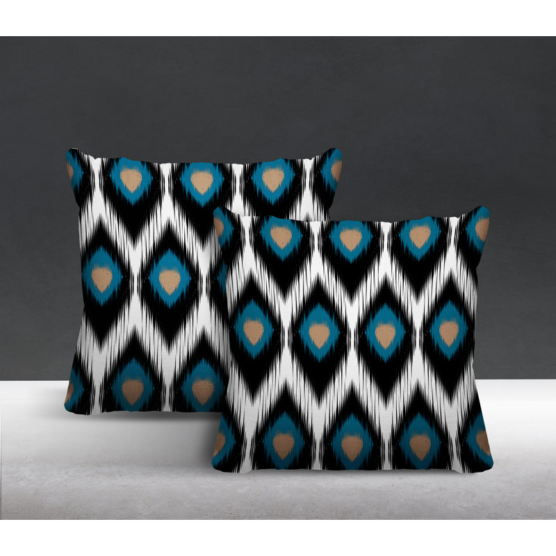 Coussin décoratif intérieur / extérieur abstrait, Noir, L 15 po x H 15 po