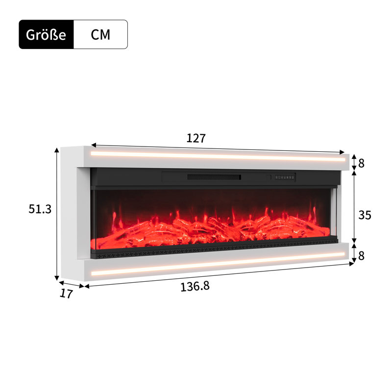 Belfry Heating White Electric Fireplace, 51.3cm H x 136.8cm W x 17cm D