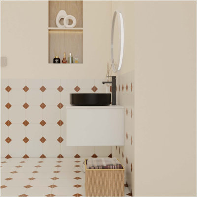Meuble-lavabo flottant avec lavabo vasque, meuble-lavabo mural avec rangement ouvert, finition avec comptoir durable, conception moderne peu encombrante (livré dans 2 boîtes)