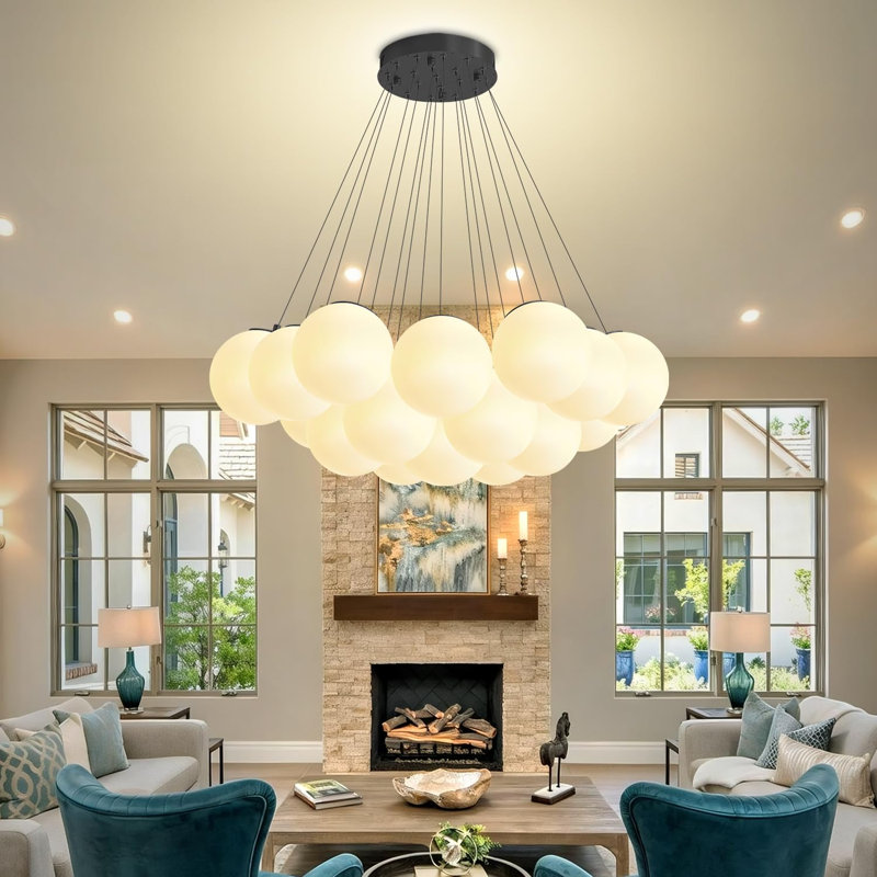 Lustre à bulles noir et noir moderne avec 19 lumières