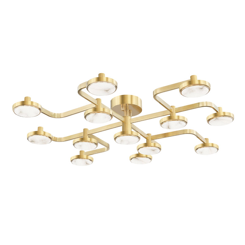 Lustre géométrique unique à 13 lumières DEL Meander, Laiton vieilli