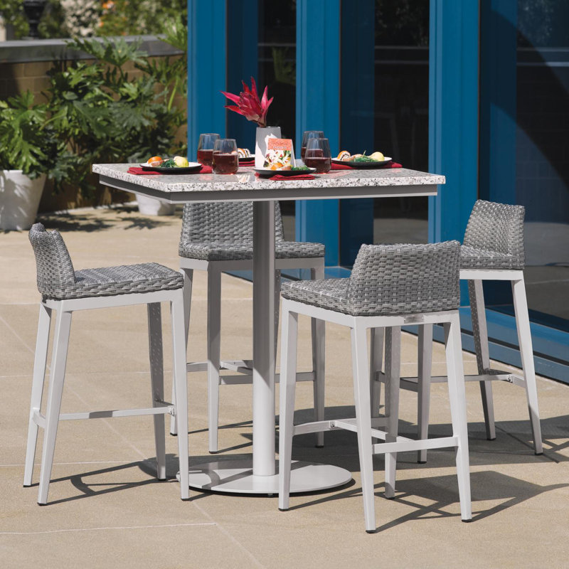 Argento 31.5" Powder Coated Aluminum Patio Bar Stool with Cushion, Midnight Blue