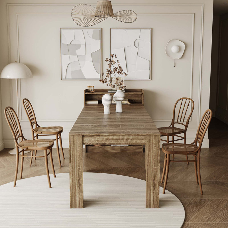 Table de salle à manger extensible rectangulaire avec armoire de rangement latérale, table de cuisine en bois pour la salle à manger