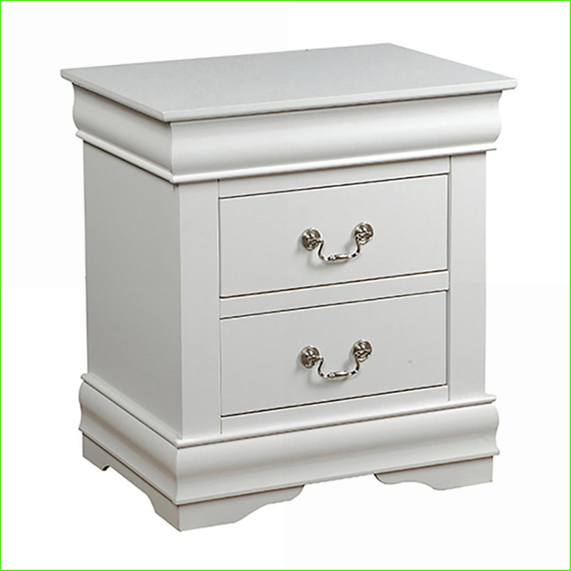 Table de chevet blanche à 2 tiroirs - Style classique Louis Phillipe