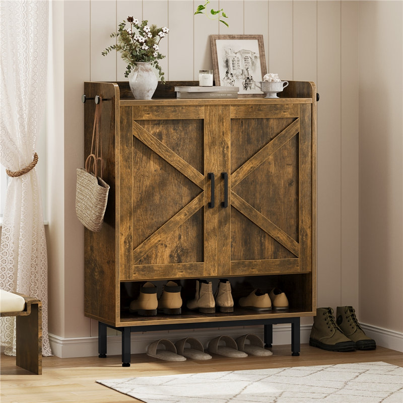 Armoire à chaussures à 5 niveaux avec portes d'inspiration grange, Brun rustique