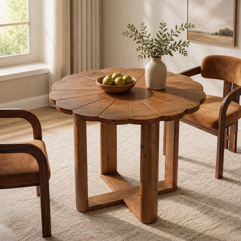 Table de salle à manger ronde 31,5 "en bois massif, table de cuisine pour 2 à 4 personnes