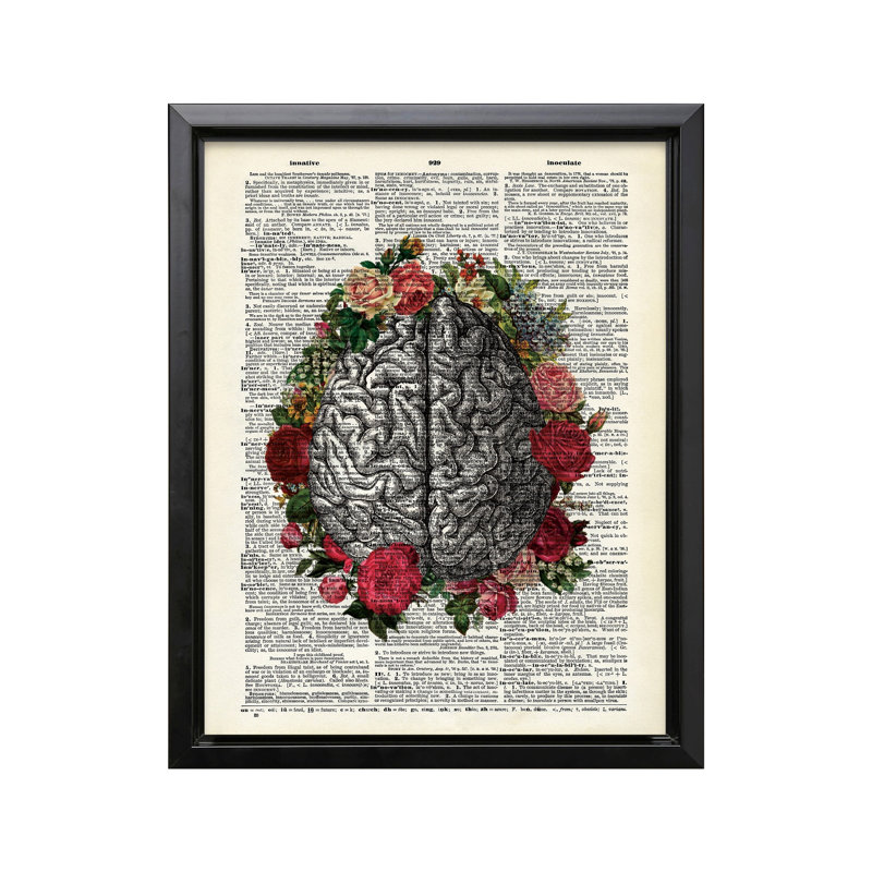 Cerveau fleuri n ° 2, Cadre noir, Canevas, H 18 po x l 24 po