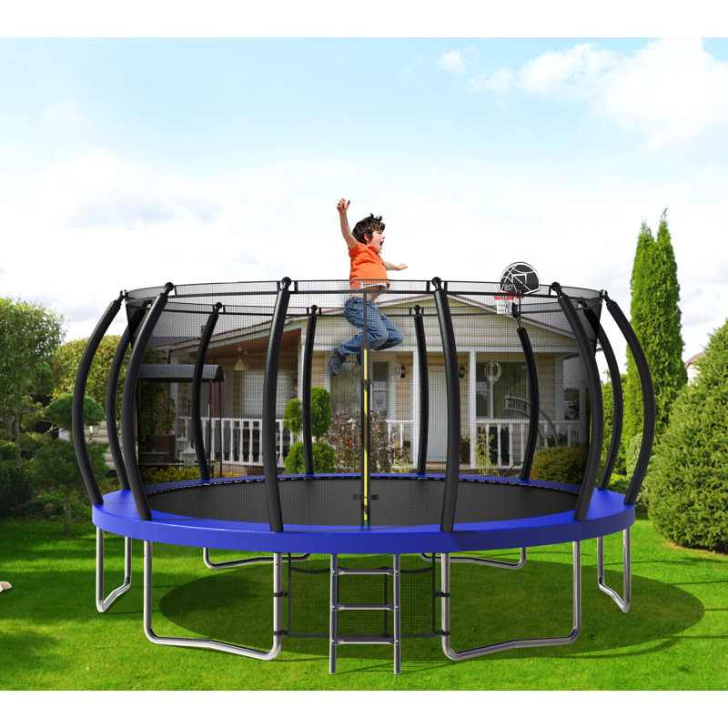 Trampoline de cour arrière 15 'avec enceinte sécuritaire, Bleu