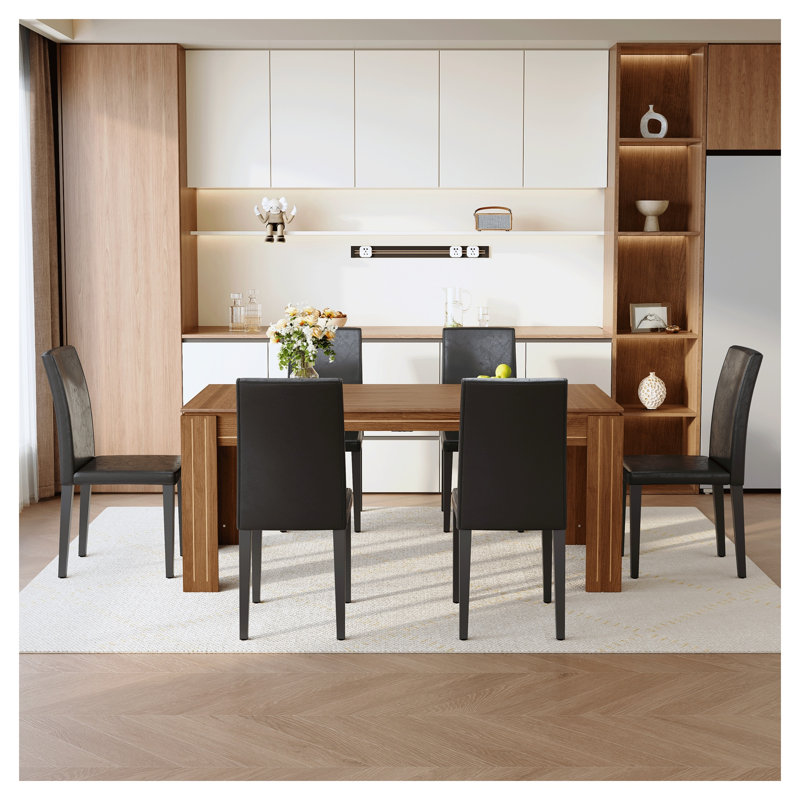 Ensemble de table de salle à manger en noyer avec chaises en tissu Tech - Meuble de cuisine moderne extensible de 71 po pour la maison