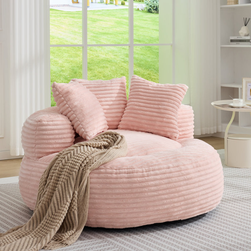 Fauteuil à billes 45,8 po en velours côtelé rose, haut dossier, sans assemblage, Rose