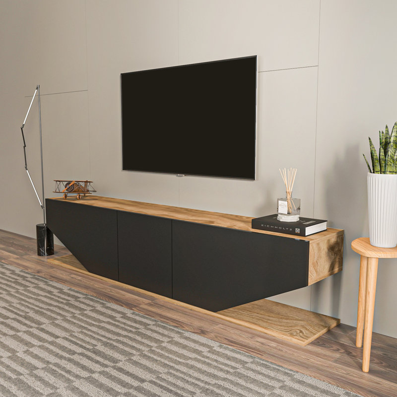Pearl Modern TV Stand TV Unit for TVs up to 71", Black/Oak