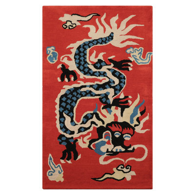 3x5 Hand Tufted Pictorial Chinese Art Deco Dragon & Phoenix Wool Area Rug