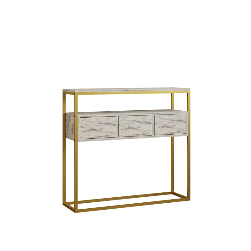 Modern Console Table, Freesia Marble, 39.4 x 35.4 x 11.4 inches | 100% Melamine Coated Particle Board, Thickness: 0.7 inches | Stylish Design for Living Room & Entryway, Durable & Elegant Finish