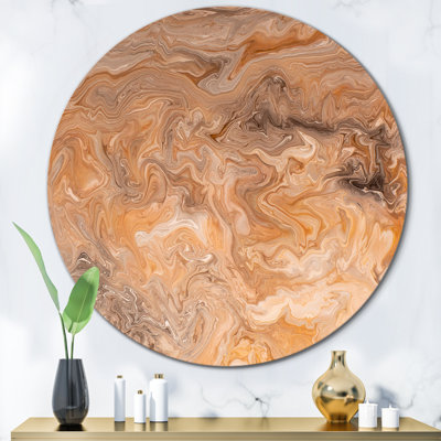 Art en marbre liquide brun et gris - art mural moderne en cercle métallique