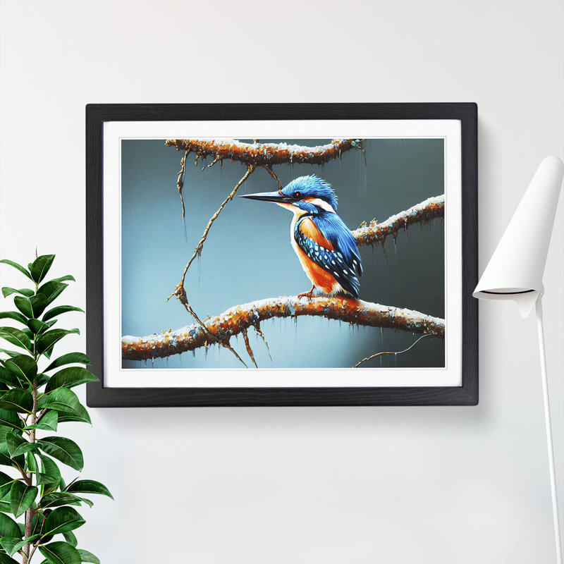 Graceful Kingfisher Bird - Single Picture Frame Print, 46cm H x 64cm W x 2cm D, Black Framed
