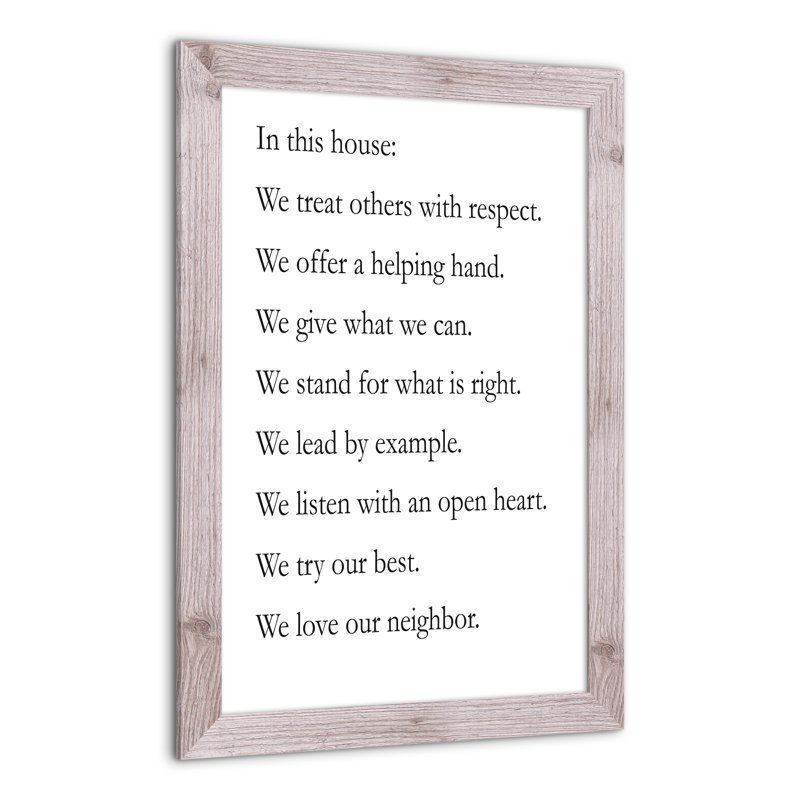 «In This House We», reproduction encadrée, H 30 po x l 20 po x P 0,75 po