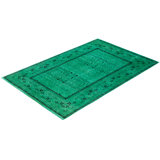Overdyed Hand-Knotted Wool Modern-Contemporary Green Area Rug 4' 9" x 7' 6"