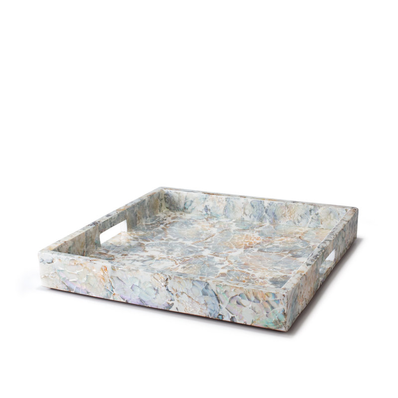 Square Decorative Tray, Marble, Silver/Gray/Cream
