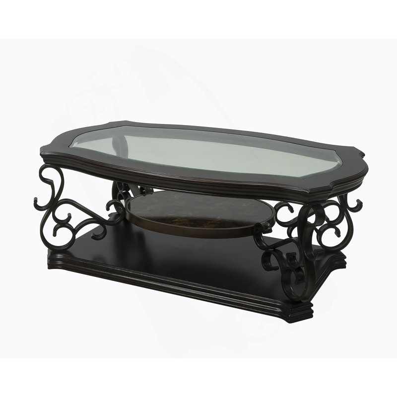 Table de cocktail ovale avec plateau en verre et tablette
