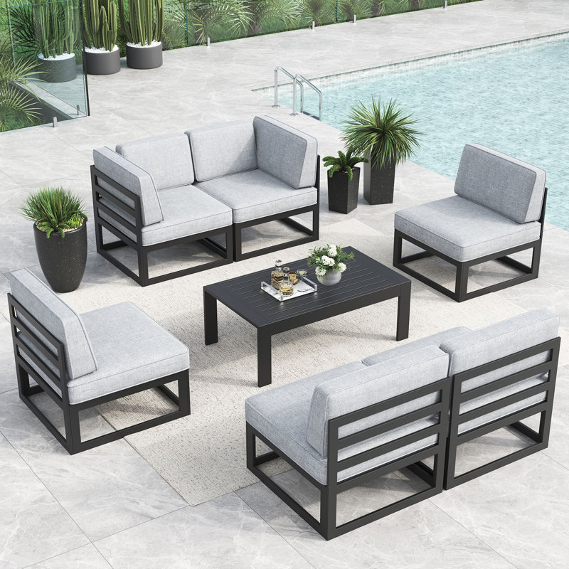 7 - Piece Outdoor Modular Sectional Set with Coffee Table, Grey