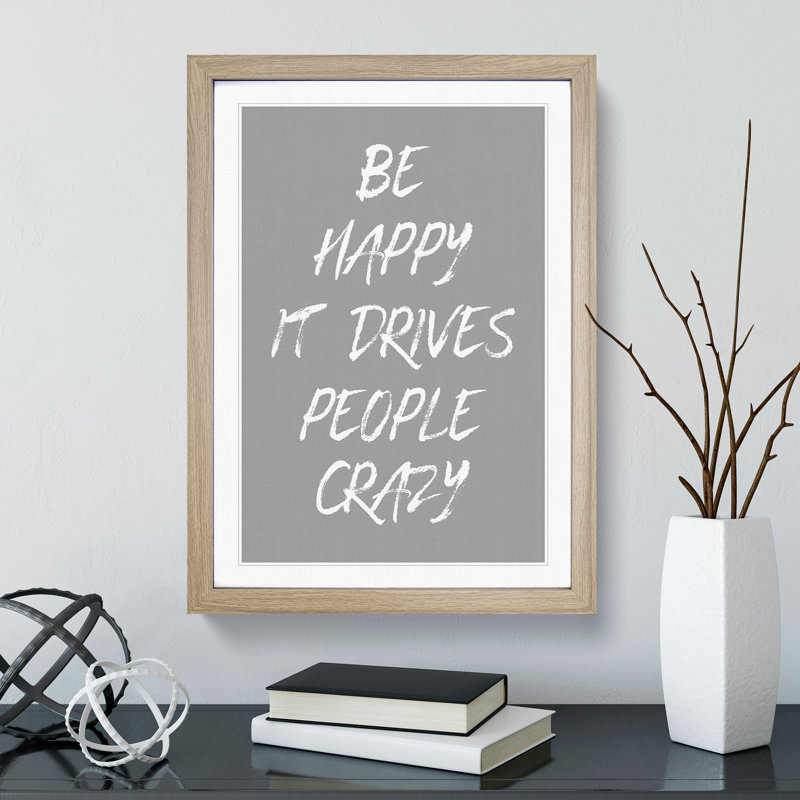 Be Happy - Picture Frame Typography, 48cm H x 36cm W x 2cm D, Oak