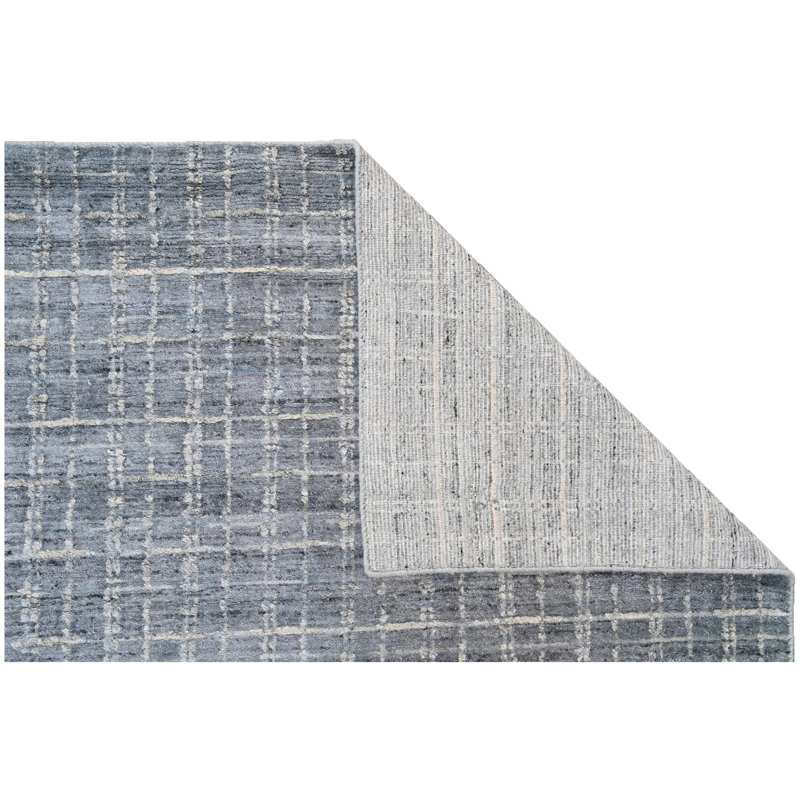 Hand Knotted Geometric Area Rug in Blue/White, Rectangle 6' x 9'