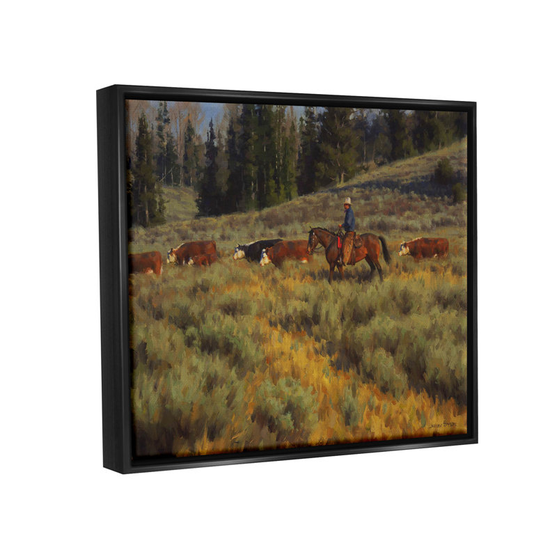 Art mural sur toile flottant Cowboy, H 17 po x l 21 po x P 1,7 po, Cadre flottant noir de jais