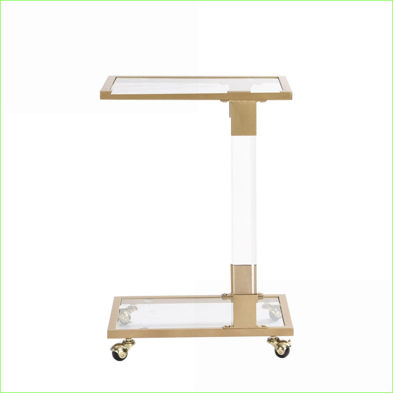 Table basse moderne en forme de C en or avec plateau en verre trempé, facile à nettoyer, mobile pour la maison et amp; Bureau