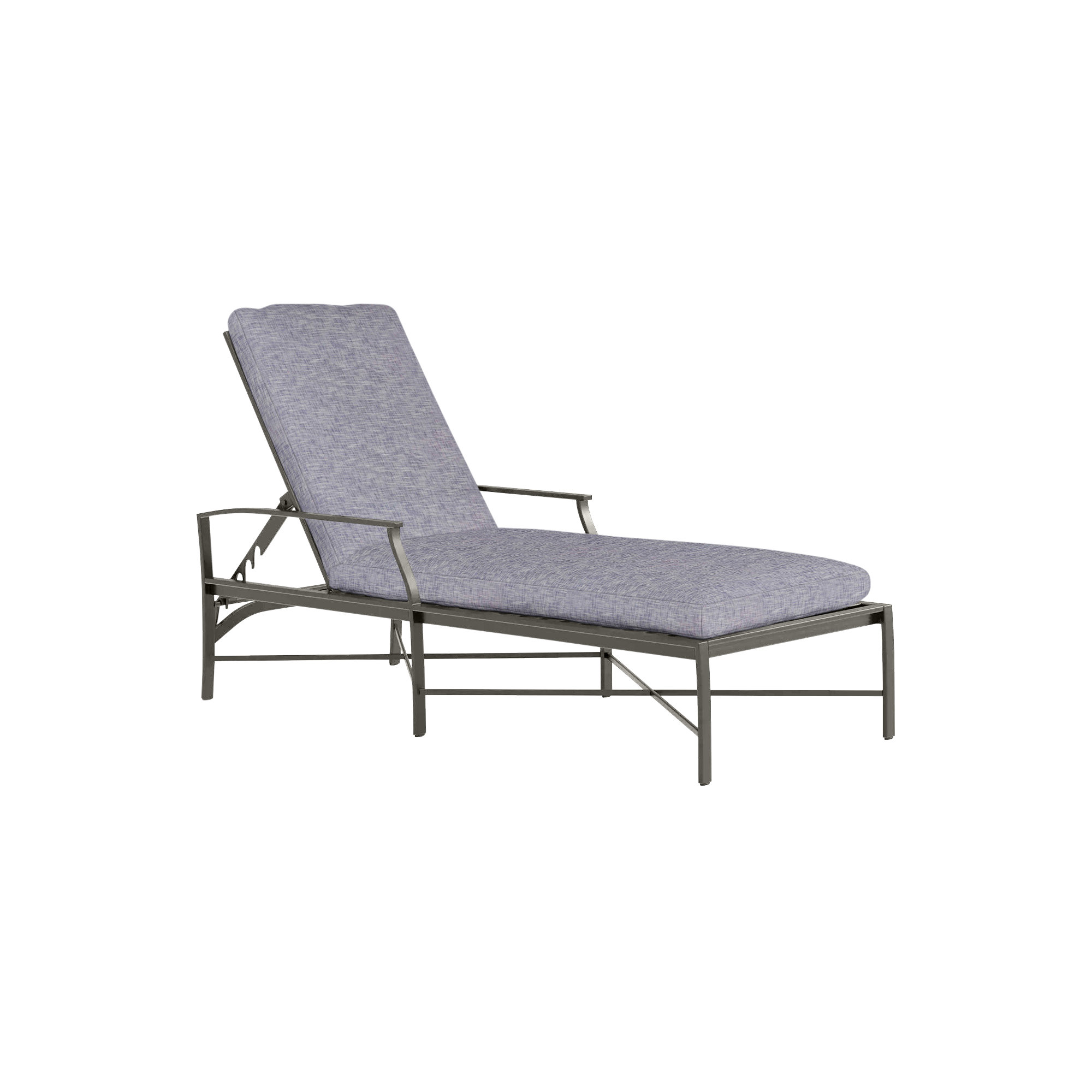 Monaco Wrought Aluminum Outdoor Chaise Lounge, Slate Gray, Linen Forest, No Welt
