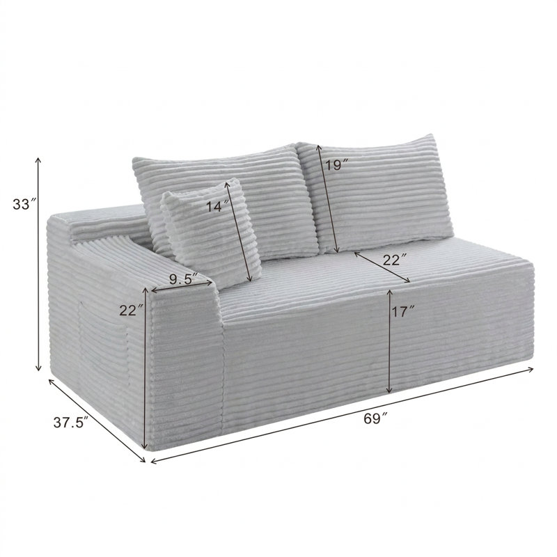 Causeuse moderne sans accoudoirs avec accoudoirs et canapé modulaire compressé, Bleu