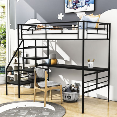 Aanisah Kids Twin Metal Loft Bed with Built-in Desk and Shelves by Isabelle & Max