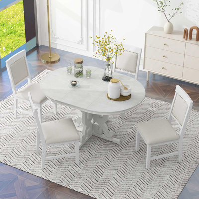 5-Piece Retro Functional Dining Set, 1 Extendable Table With A 16-Inch Leaf And 4 Upholstered Chairs For Dining Room And Kitchen -  Lark Manor™, 331910F49BC546AABF497D6218FED9ED