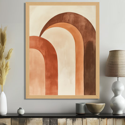 Composition en arc II - Formes abstraites - Tableau encadré aux tons terreux rose et brun