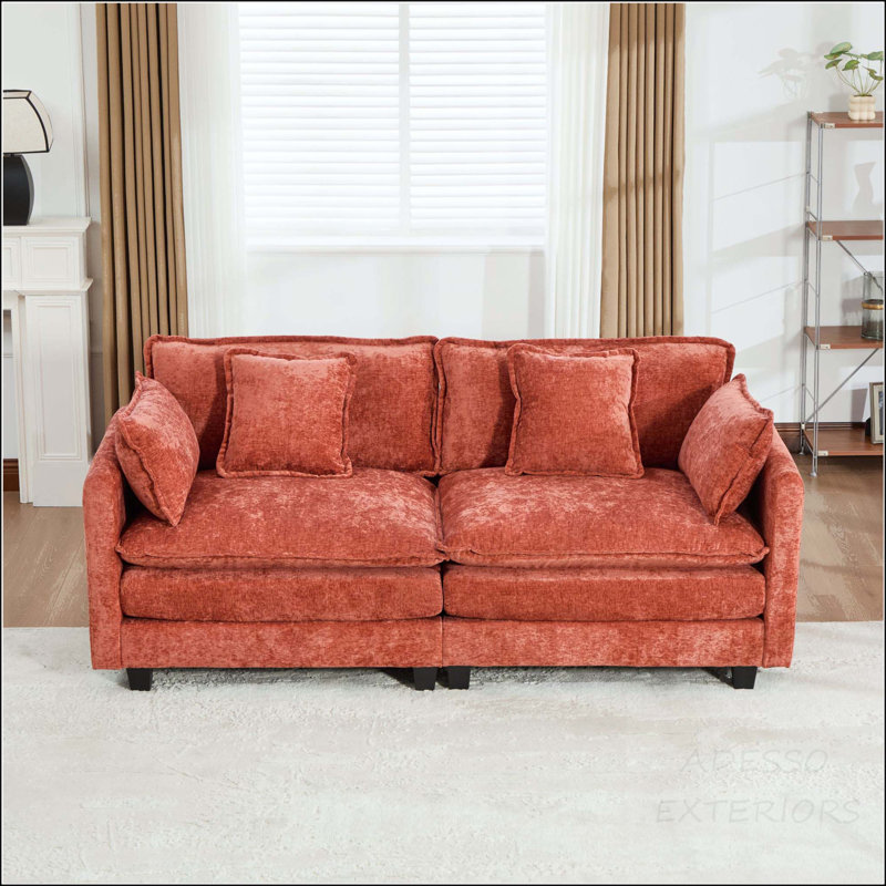 Canapé modulaire Cloud avec coussin double couche, Chenille orange