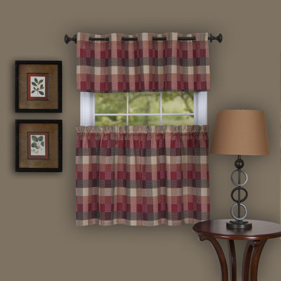 Woven Trends Adoxa Plaid Tailored Tier and Valance Window Curtain Set