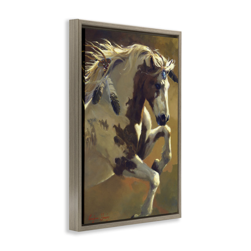 «Eleving Horse with Feather Ornement», art mural encadré sur toile flottante, design par Carolyne Hawley, H 25 po x l 17 po