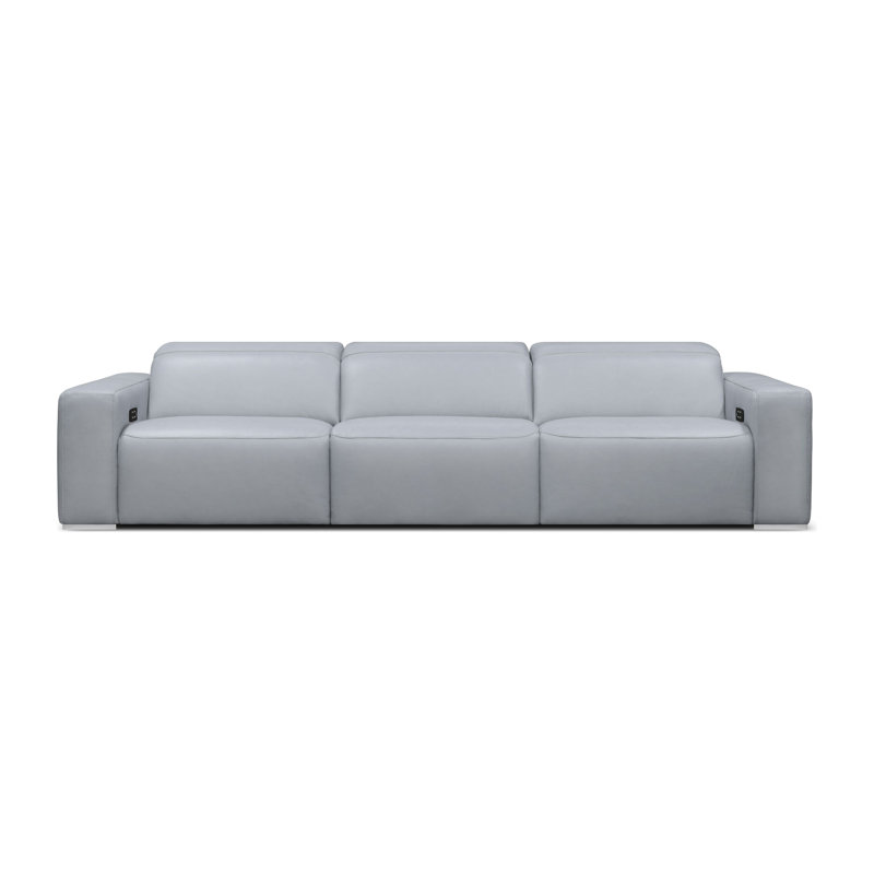 Capri Genuine Leather Square Arm Reclining Sofa, 33" H x 124" W x 45" D, Grey (El Capitan), Stainless Steel