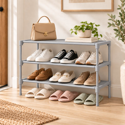 Shoe Rack - Non-Woven Shoe Rack Shelf, Shoe Organizer for Closet, Entryway, Garage & Corridor, Stackable Shoe Shelves, 27.5" Wide - 3 Tier, Grey